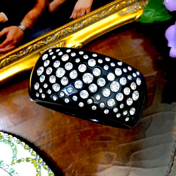 Black Acrylic and Crystal Bangle Bracelet - Picture 1 of 7
